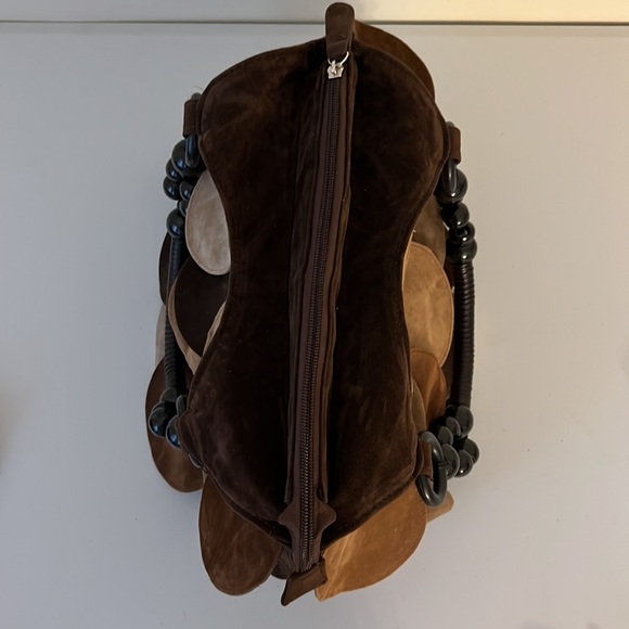 Prezzo Faux Suede Circles Bag with Wood Bead Handle - Picture 4 of 8